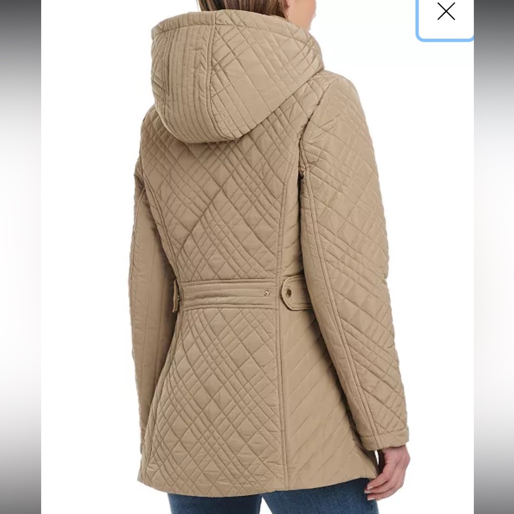 Jones New York Hooded Stand-Collar Quilted Coat in a cream color Sz XXL